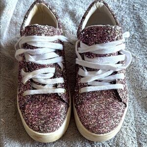 Sparkly Pink Glitter Sneakers with White Laces